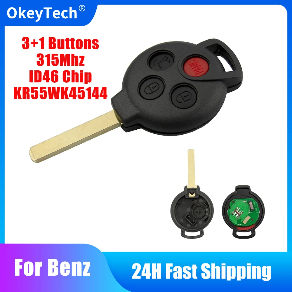 

OkeyTech 3+Panic 4 Button Keyless 315Mhz ID46 Transponder Chip Remote Control Key for Mercedes Benz Smart Fortwo MB Smart 451