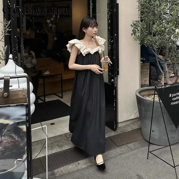 

Japanese Fashion Sweet Off-Shoulder Puff Sleeve A-Line Dress Summer New 2025 Girl's Women's Loose Slimming Elegant Long Dress