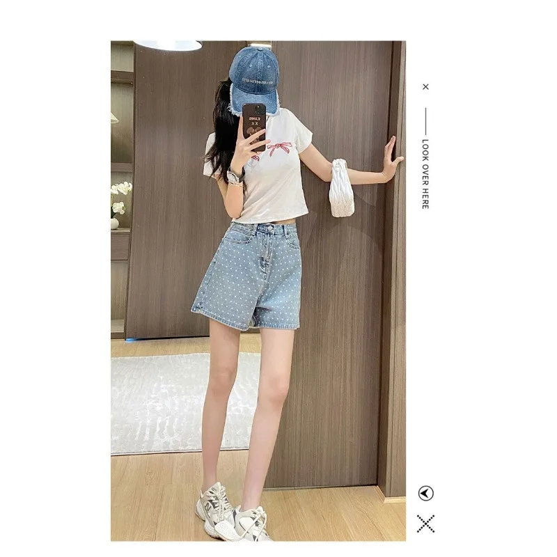 البولكا نقطة الدنيم السراويل عالية الخصر الحب الربيع والصيف طباعة السراويل الساخنة فضفاضة جديدة #2