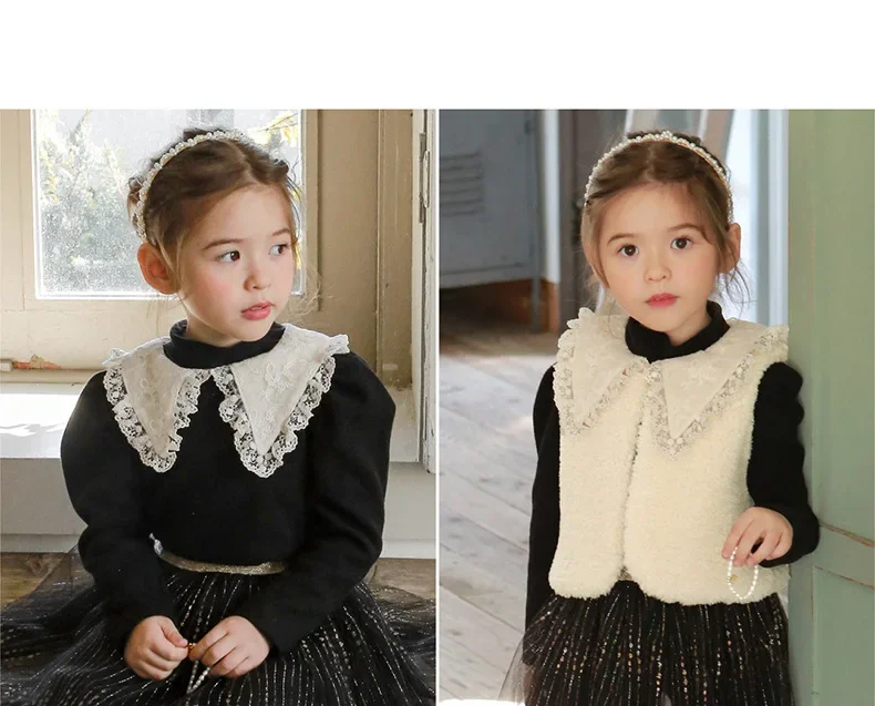 Kids Girls Clothes 2024 Winter Toddler Girl Thick Plush T-shirt and Mesh Princess Skirt Culottes Plush Vest Outfit Set