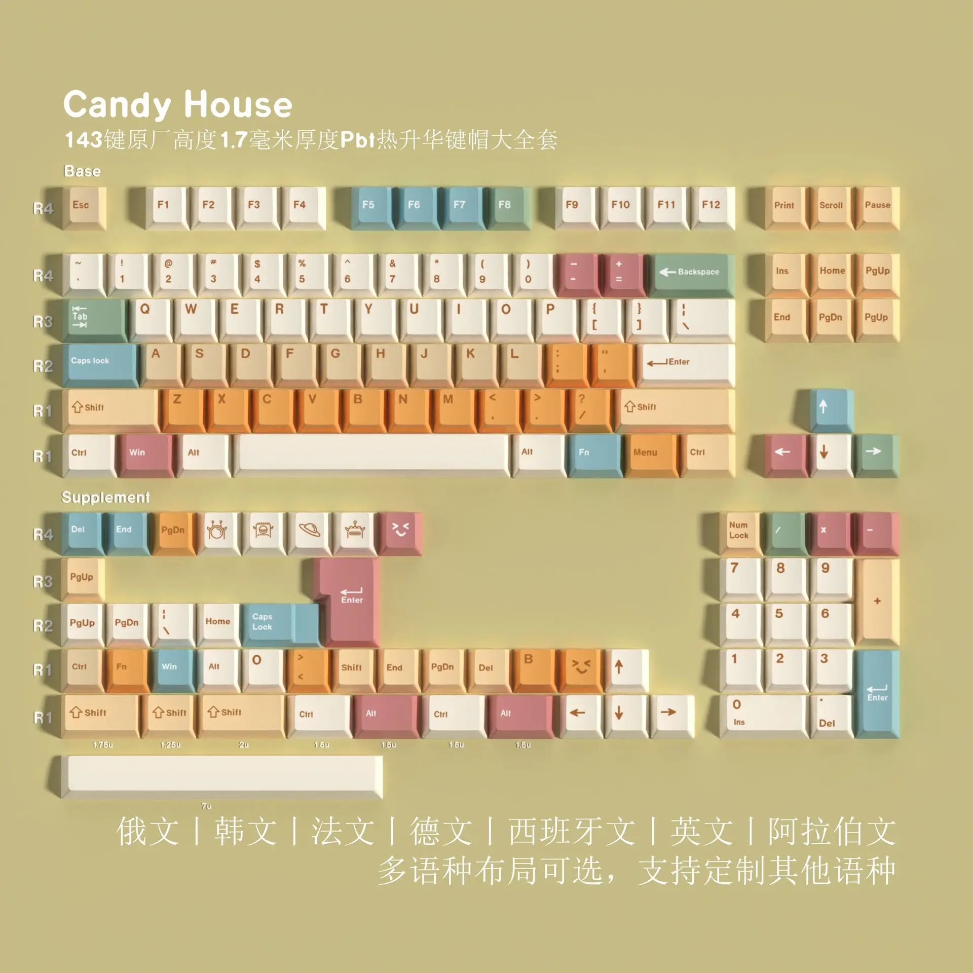 

Original Candy House PBT Sublimation Keycap Cangjie Arabic Korean German French Spanish Russian Small Languages