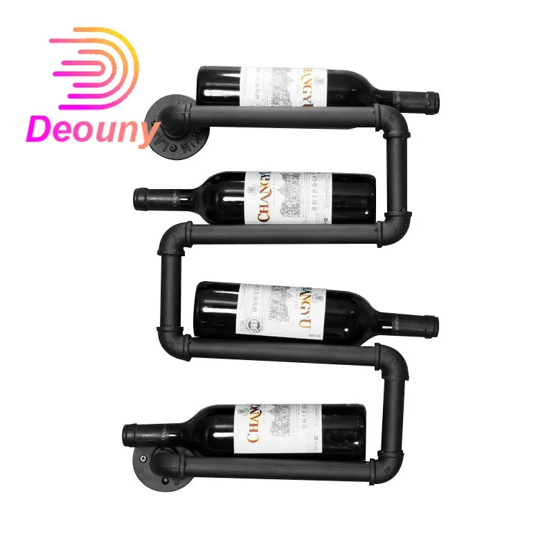 

DEOUNY Wall Mounted Metal Wine Rack Bottle Stand Creative Home Decoration Wine Glass Rack Hanging Water Pipe Wall Wine Shelf