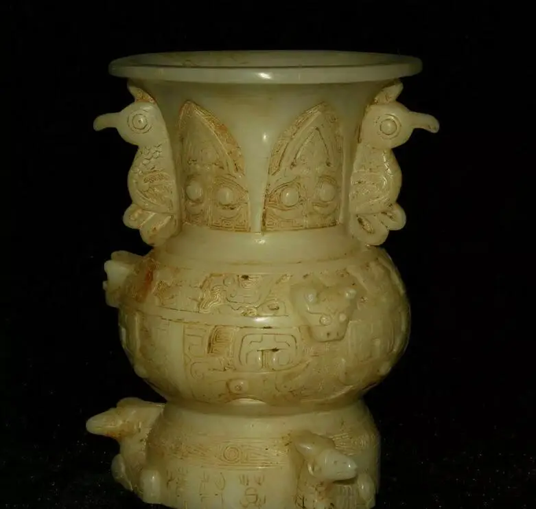 Old Jade Phoenix Phenix Lion Beast Sheep Zun Bottle Pot Vase Jar Jug Statue