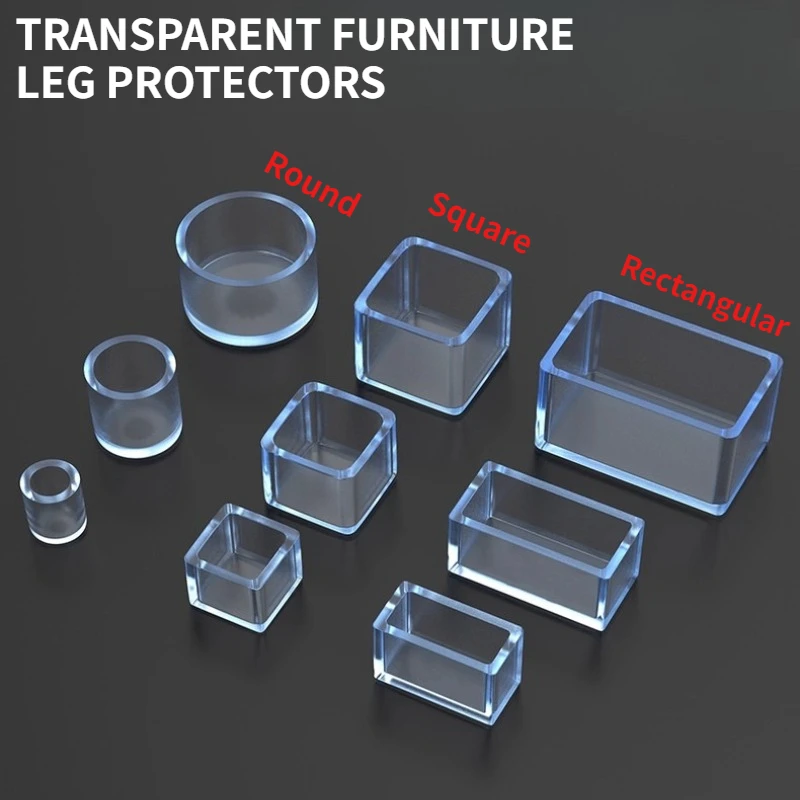 Clear Thick Furniture Leg Caps Non‑Slip Noise Reduction Chair Table Feet Cover Round Square Rectangular Floor Protection