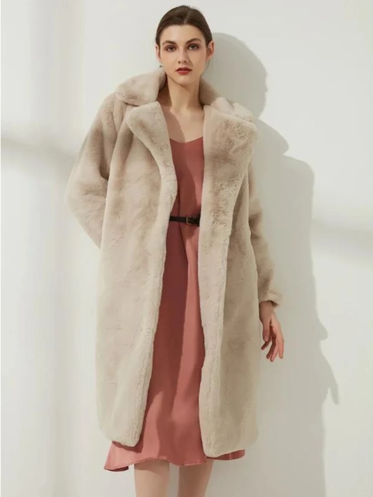 Winter Women High Quality Faux Rabbit Fur Coat Luxury Long Fur Coat Loose Lapel OverCoat Thick Warm Plus Size Female Plush Coats
