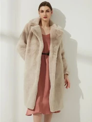 Manteau en fausse fourrure de lapin pour femme, pardessus à revers, chaud, peluche, grande taille, haute qualité, luxe, long, optique, hiver