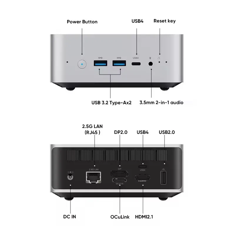 كمبيوتر صغير للألعاب MINISFORUM AI X1 370 255 AMD Ryzen AI 9 HX 370 R7 255 OCuLink 2 * USB4 مكبر صوت مزدوج مدمج للكمبيوتر المكتبي WiFi7