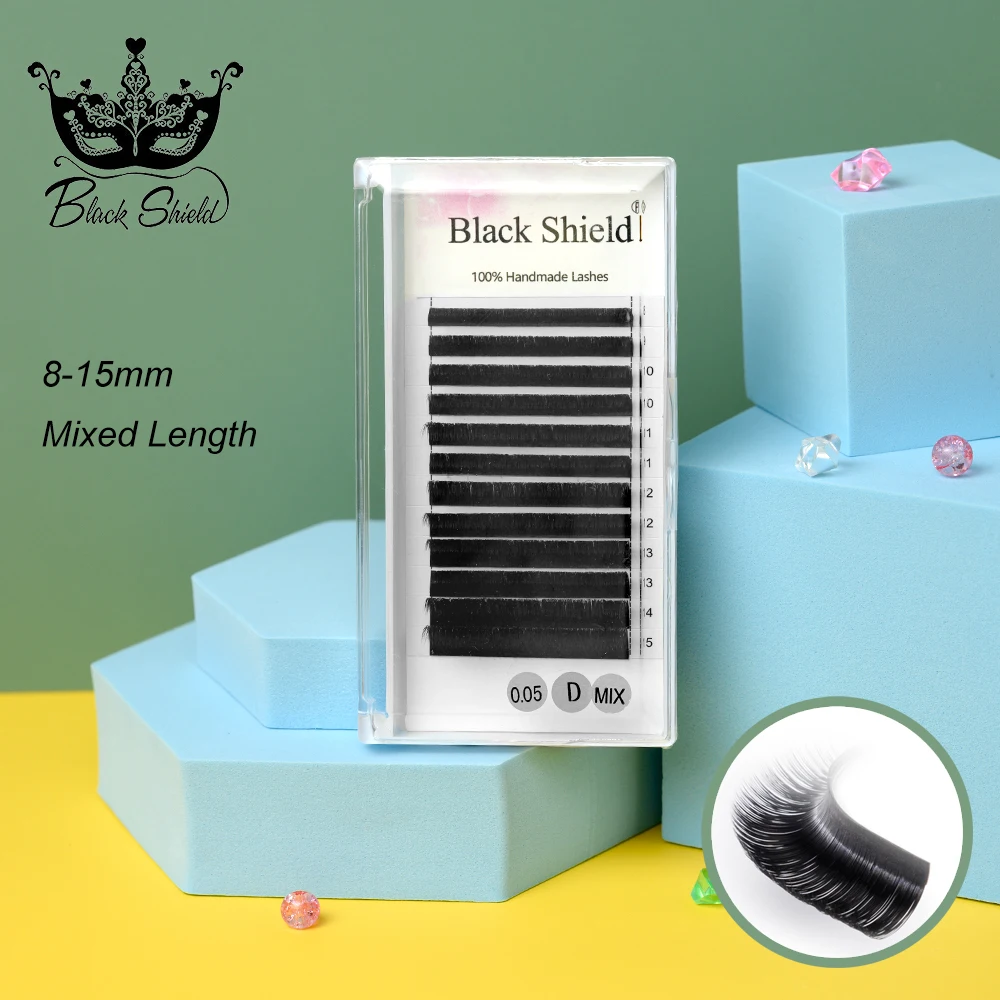 

Black Shield 12Rows Eyelash Extension C/D Curl 8-15MM Volume Lashes Maquiagem Cilios for Professionals Lash trays Wholesale