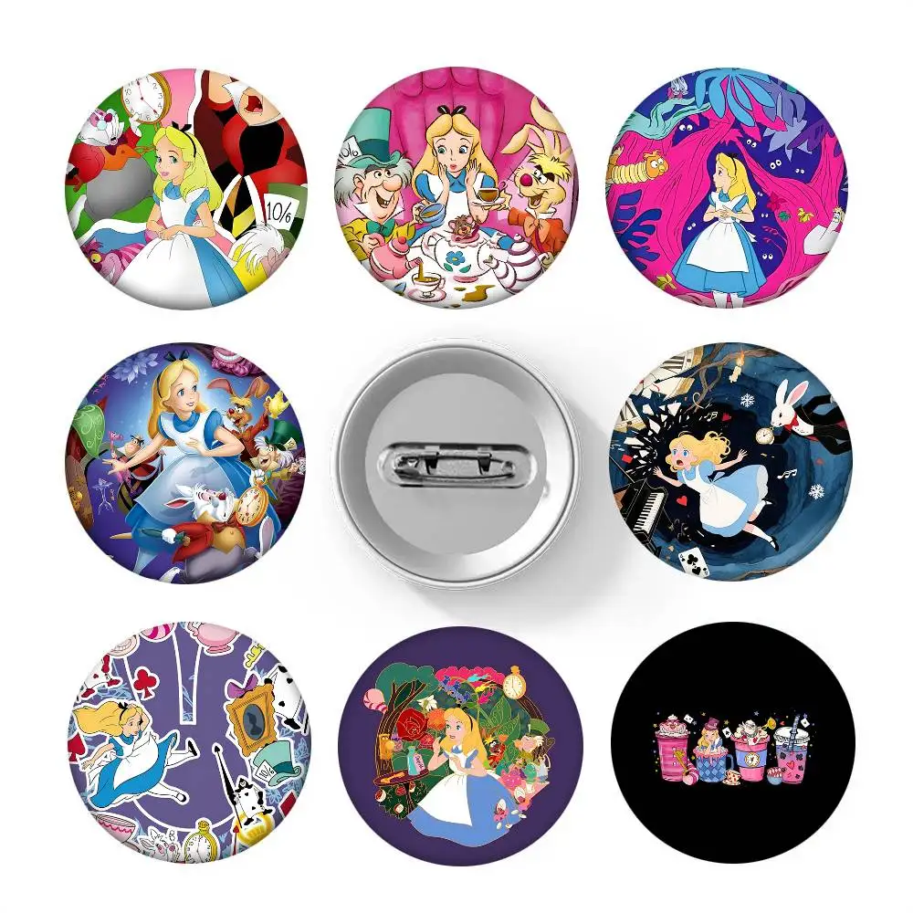 Cartoon A-Alice In W-Wonderland Round Badge Creative Brooch Clothing Backpack Accessories Lapel Pin view 4