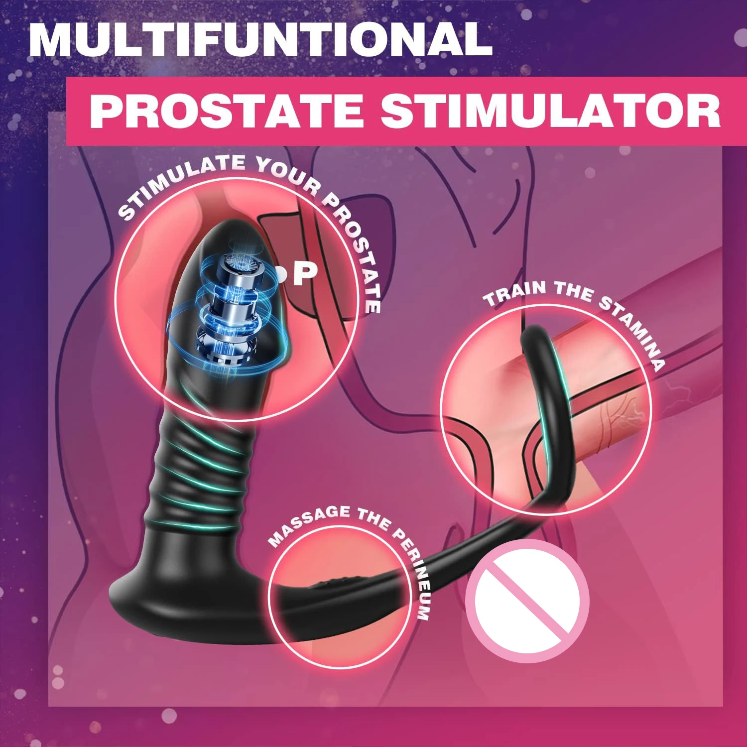 HESEKS 3IN1 Telescopic Anal Vibrator Remote Control Prostate Massage Butt Plug Prostate Stimulator Delay Ejaculation Penis Ring