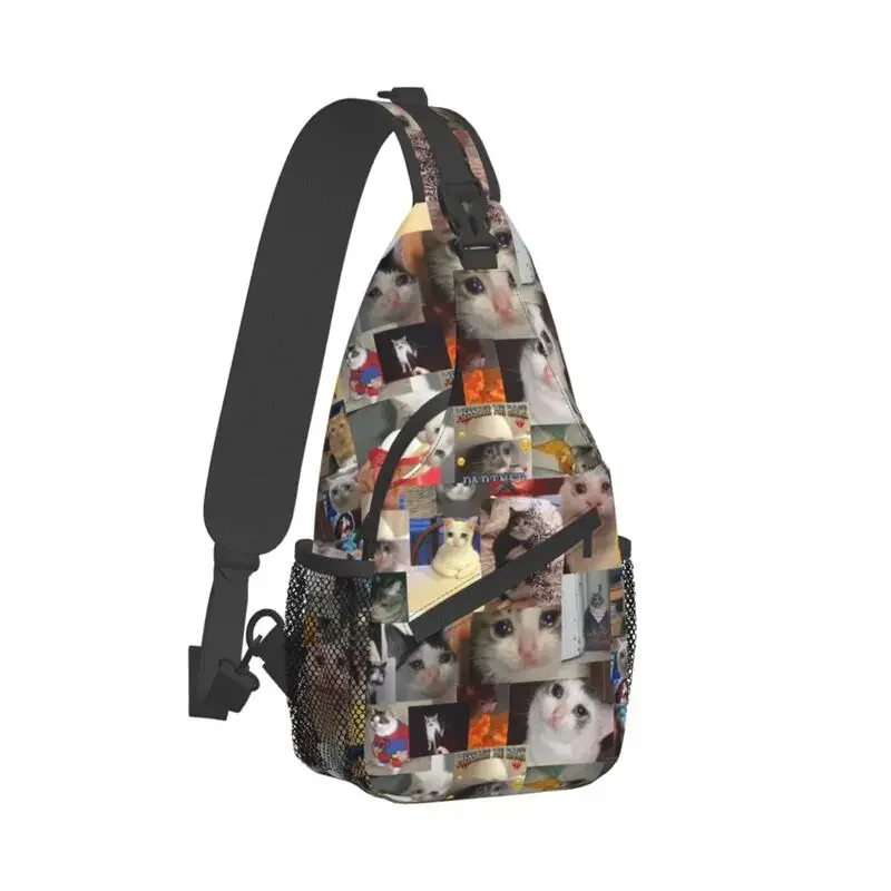 Bolsa Crossbody Peito para Caminhadas, Mochila Cool Crying Cat Sling, Bolsa de Ombro Animal Pet para Homens