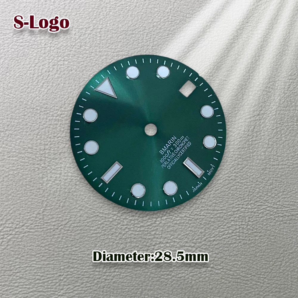 28.5mm S Logo NH35 SUB Dial Suitable for NH36/4R/7S Movement C3 Green Luminous Sunbrust Dial Watch Modification Accessories ﻿