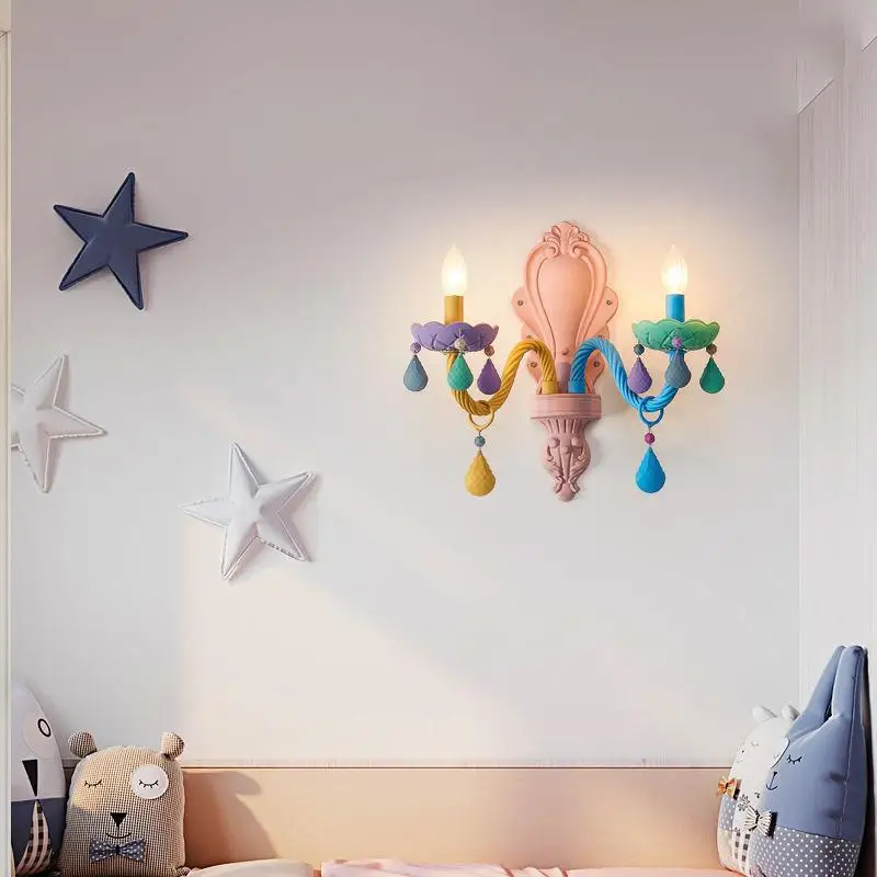 Macaron Color Crystal Wall Lamps Pink Children\'s Room Girl Bedroom Lamp LED Creative Baby Room Princess Room Bedside Wall Lights