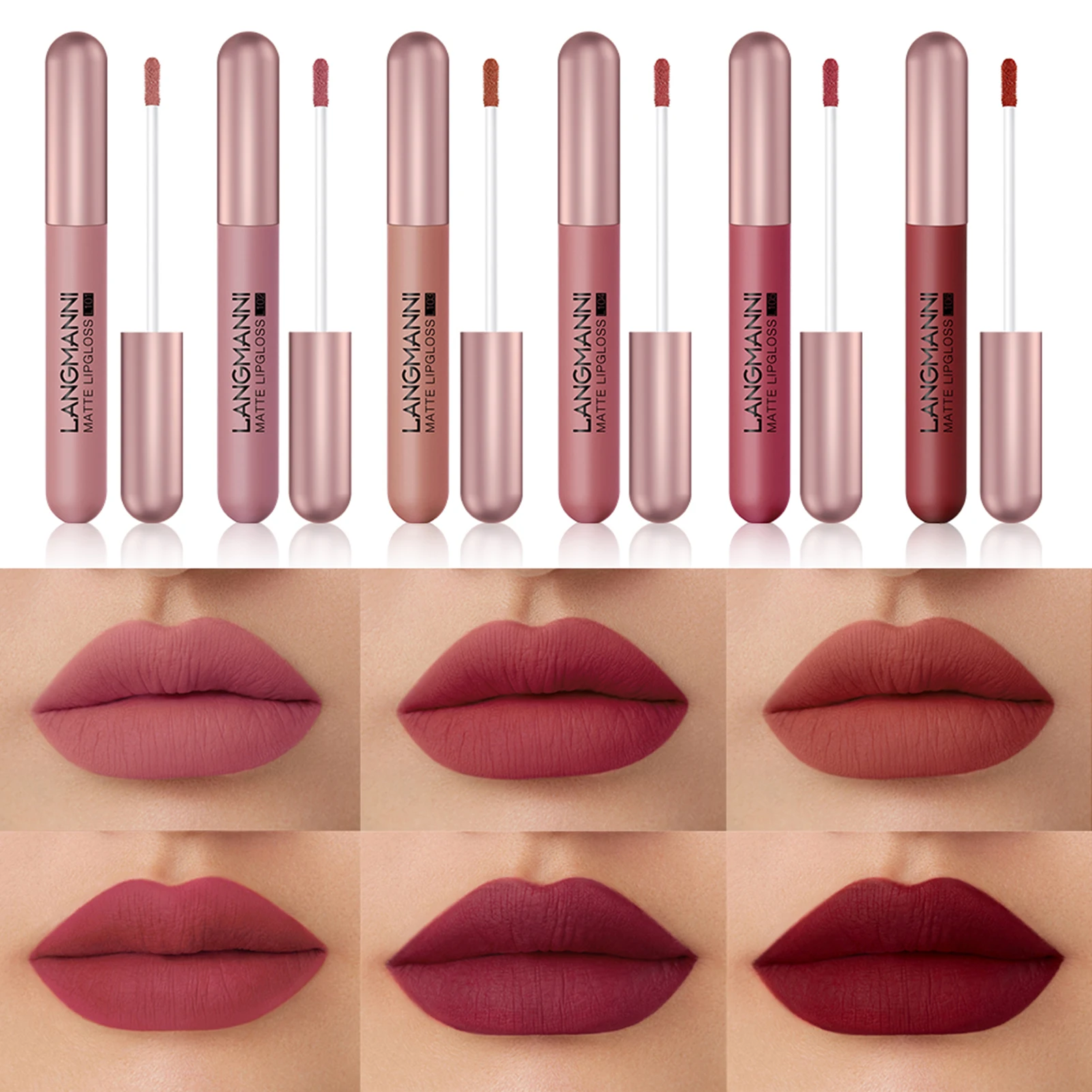 Soft Matte Lip Cream Lightweight Liquid Lipstick Waterproof Matte Lips Makeup Non-Stick Cup 6 Colours Nude Lip Stain Makeup Gift