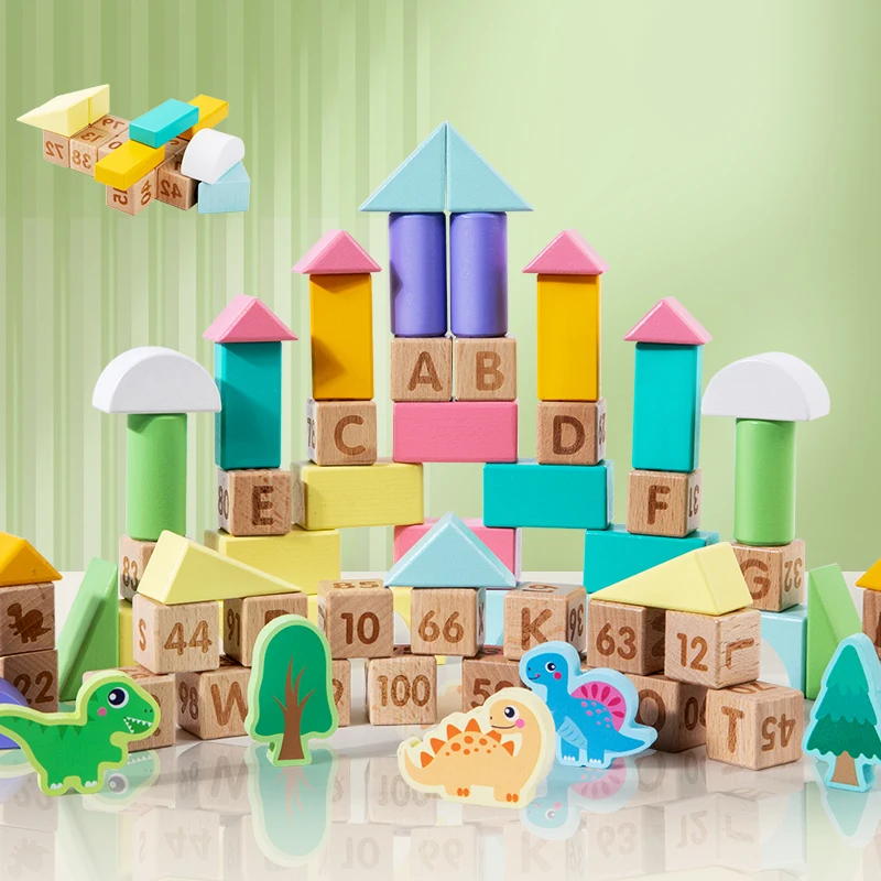Zahlenbuchstabenblöcke aus Holz, 69-teilig, frühes Lernspielzeug für Jungen und Mädchen, Bausteine für die Intelligenzentwicklung, Geschenke