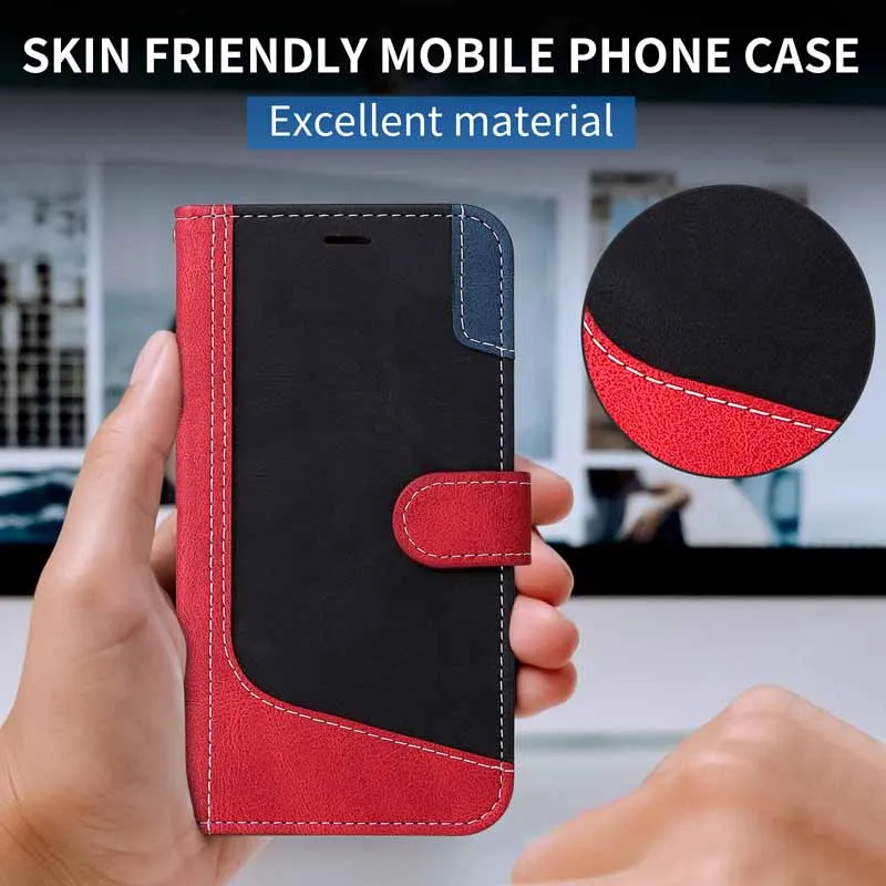 Flip Wallet Case For Xiaomi Redmi Note 12 13 Pro Plus 12S Splicing Leather Card Pocket Back Coque for Redmi 12C 13C Phone Cover