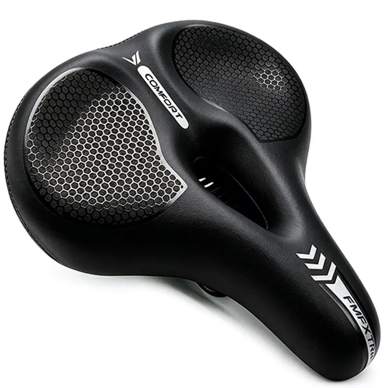 

FMFXTRA Comfortable Bicycle Saddle - Widened Hollow Breathable MTB Seat with Double Shock Absorption, Reflective Strip