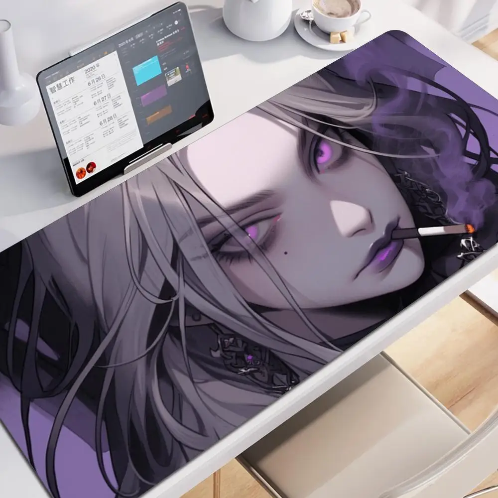 

Anime Girl Purple Cute Mouse Pad XXL Laptop Gamer Cabinet Keyboard Rug Computer Kawaii Desk Mat Non-slip Large Mousepad 90x40cm