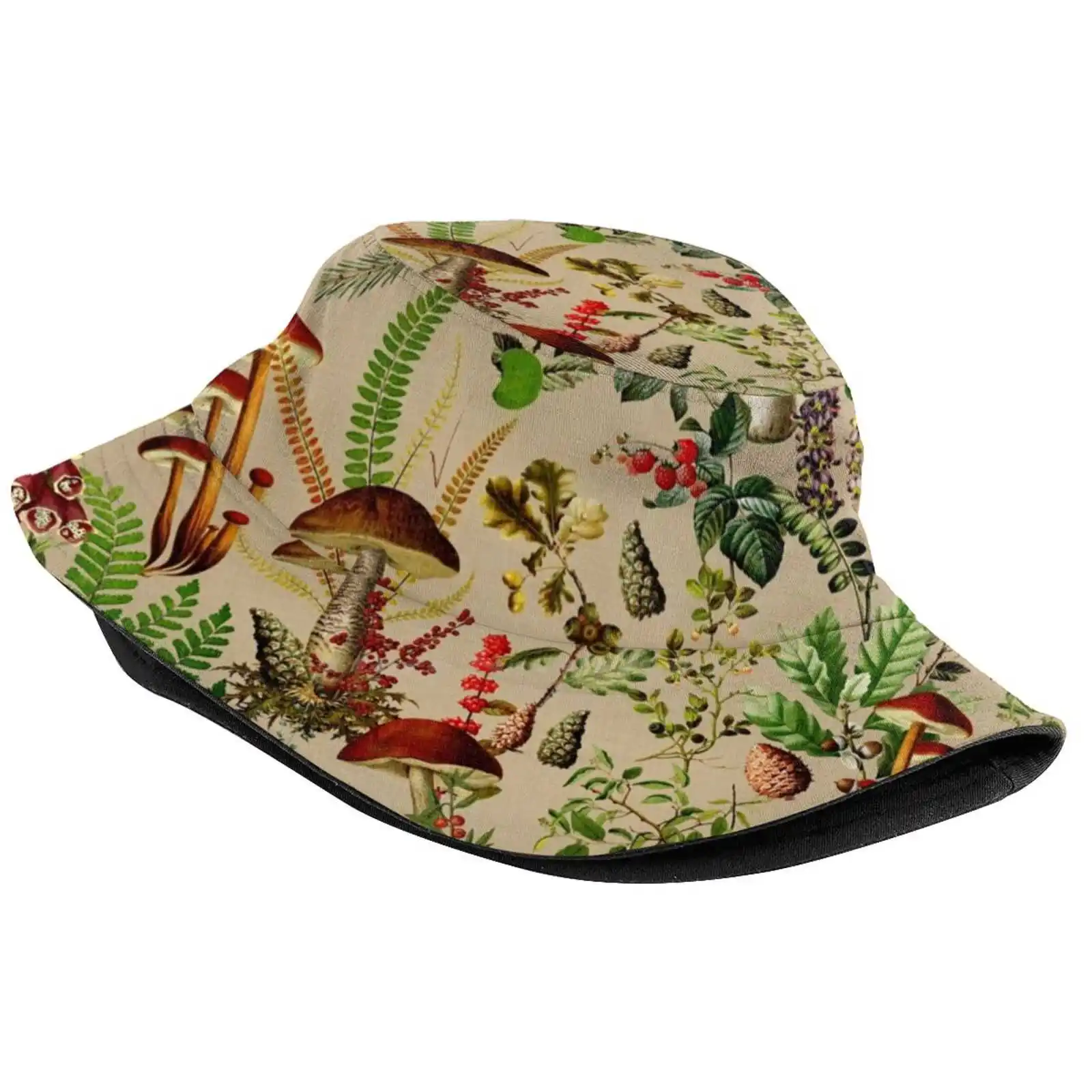 Vintage Mushrooms Forest Botanical Garden Pattern - Beige Sun Cap Fisherman Hat Bucket Hats Pattern Mushroom Fungi Fall