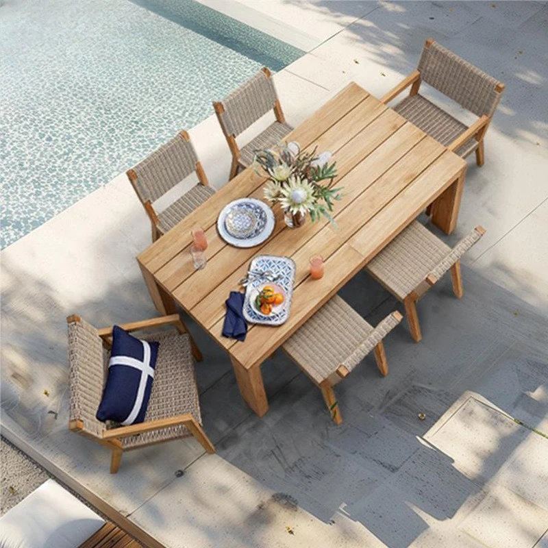 

Outdoor rattan table and chair courtyard villa teak table and chair homestay garden furniture terrace solid wood