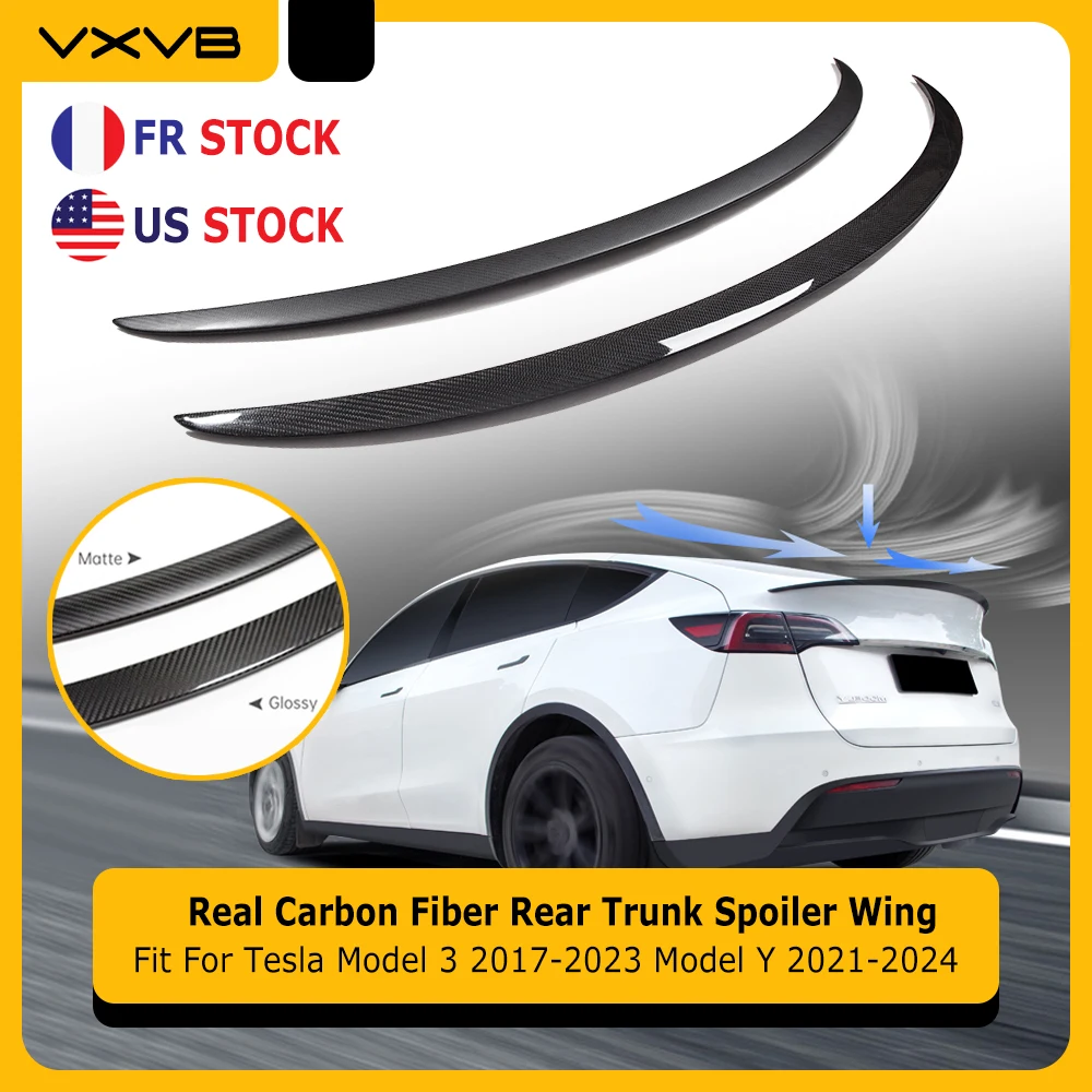 Real Carbon Fiber Rear Trunk Spoiler For Tesla Model 3 2017-2023 Model Y 2021-2024 High Performance Lip Wing Car Accessories