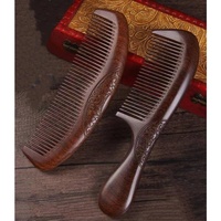 Natural Black Sandalwood Hair Comb Double-sided Carving Anti-Static Detangler Massage Head for Curly & Straight Hair