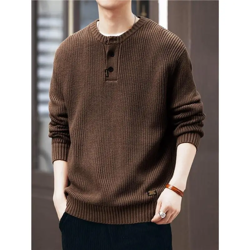 

American Retro Knitted Lazy Style Autumn Winter Thickened Vertical Striped Workwear Pullover Sweater Men