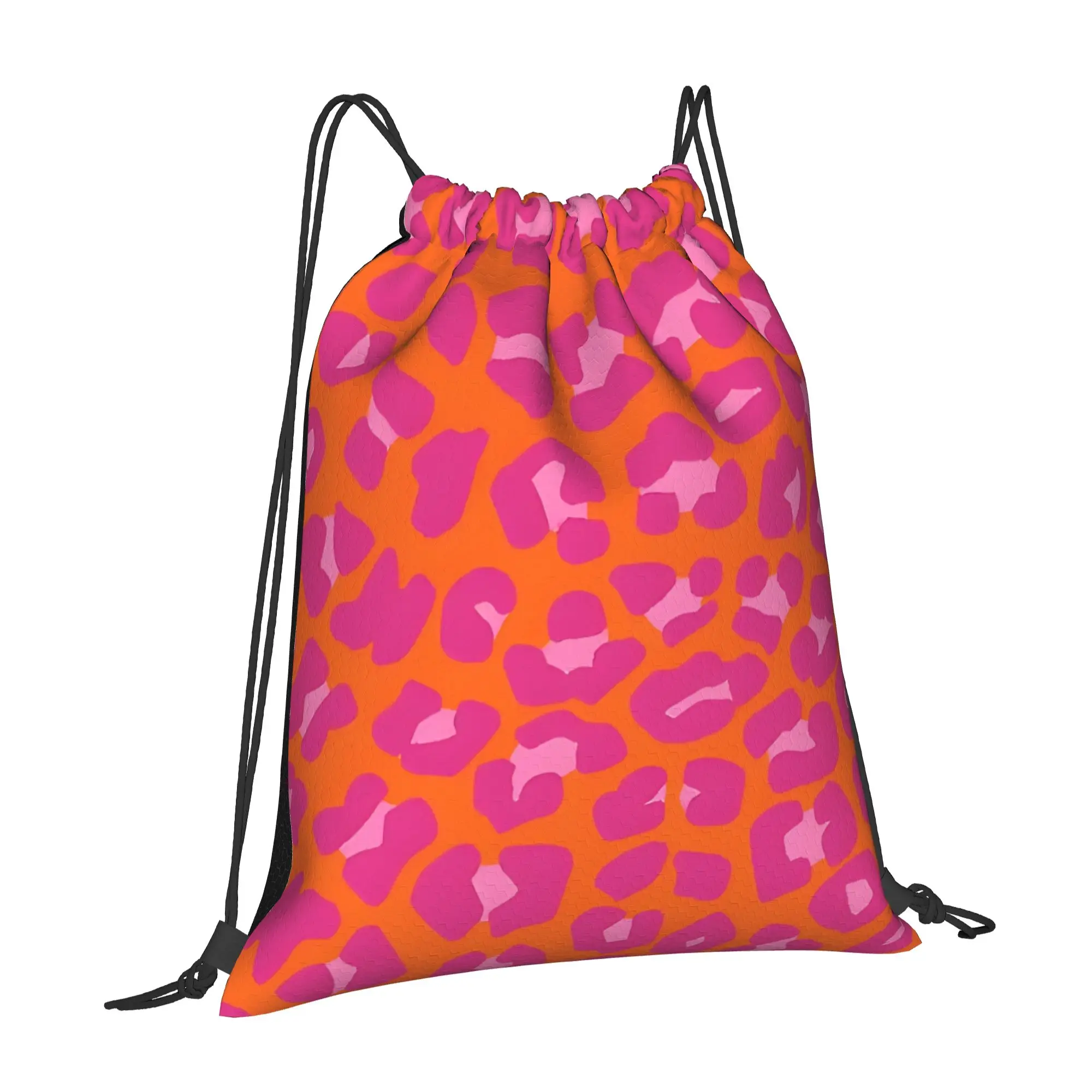 Orange And Pink Leopard Spots Print Pattern Leopard Print Drawstring Bags Gym Unisex Storage Organize Bundle Pocket Rope Bag
