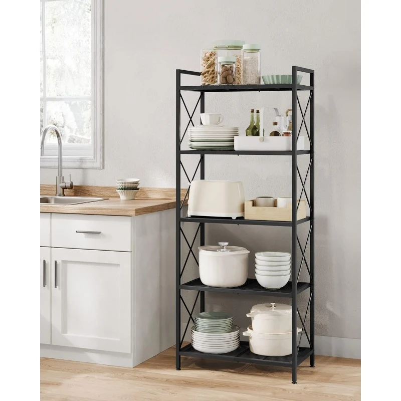 5-Tier Metal Storage Rack, Shelving Unit with X Side Frames, Dense Mesh, 12.6 x 23.6 x 57.3 Inches, for Entryway, Kitchen home