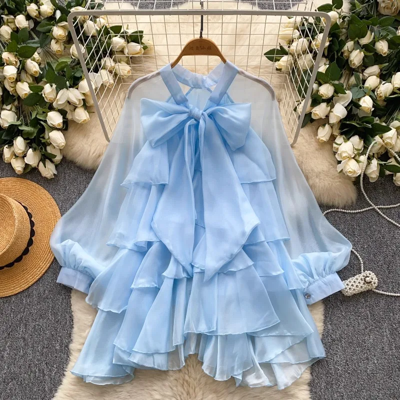 

Blouses French Retro Style Lantern Sleeve Shirt Women's Summer Ruffled Butterfly Collar Design Gentle Socialite Fashion Top