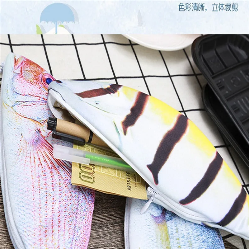 Cute Simulation Fish Pencil Case Kawaii Cartoon Zipper Pencil Box Large Capacity Portable Storage Bag Stationery Holder Pen Bags