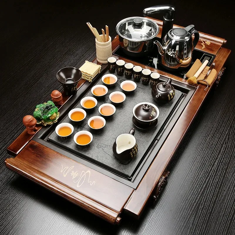 Chinese Tea Set Wood Tray Gaiwan Chinese Matcha Kit Gong Fu Cha Coffee Teapot And Cup Set Kitchen Accessories