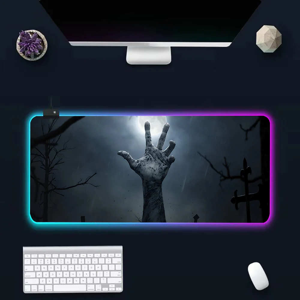 Death Ghost RGB Pc Gamer Keyboard Mouse Pad Mousepad LED Glowing Mouse Mats Rubber Gaming Computer Mausepad