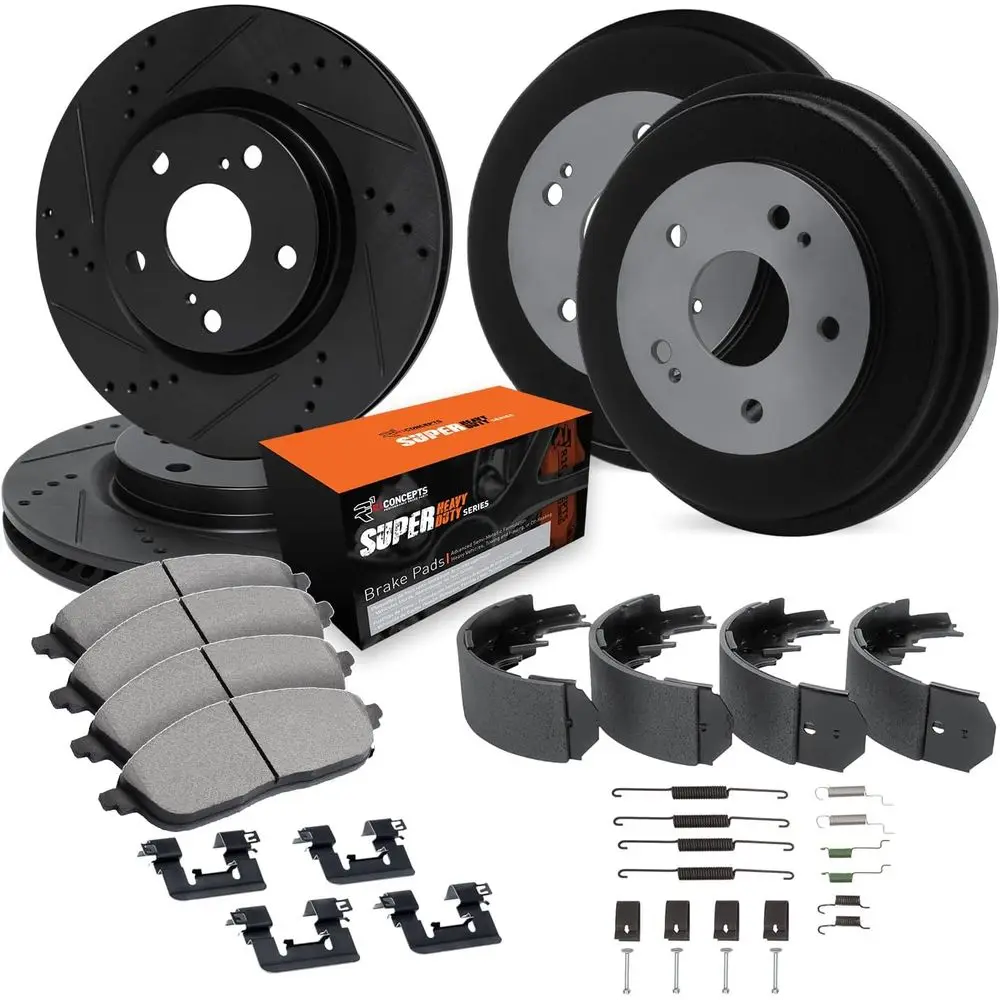 

Передние и задние тормозные диски или барабаны для Cheee, Wagoneer 1984-1989; Comanche 1986-1989 | Сверленый и нарезанный под шлиц тормозной диск | Суперпрочные тормозные колодки | H