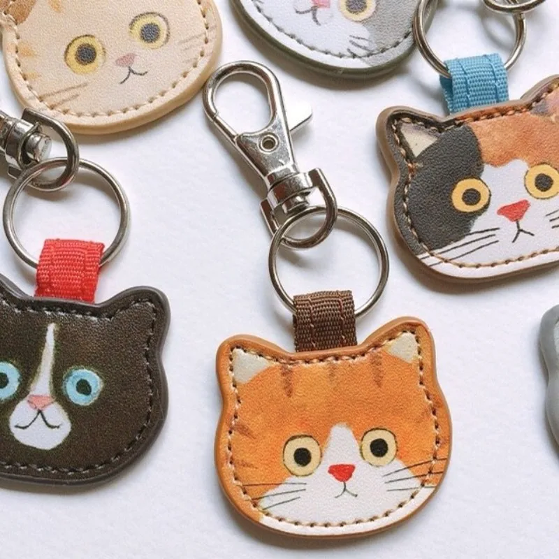 

Cute Cat Head Series Car Keys Keyrings PU Leather Cute Kitten Keychain For Gifts Kawaii Small Cat Pendant Keyrings Wholesale