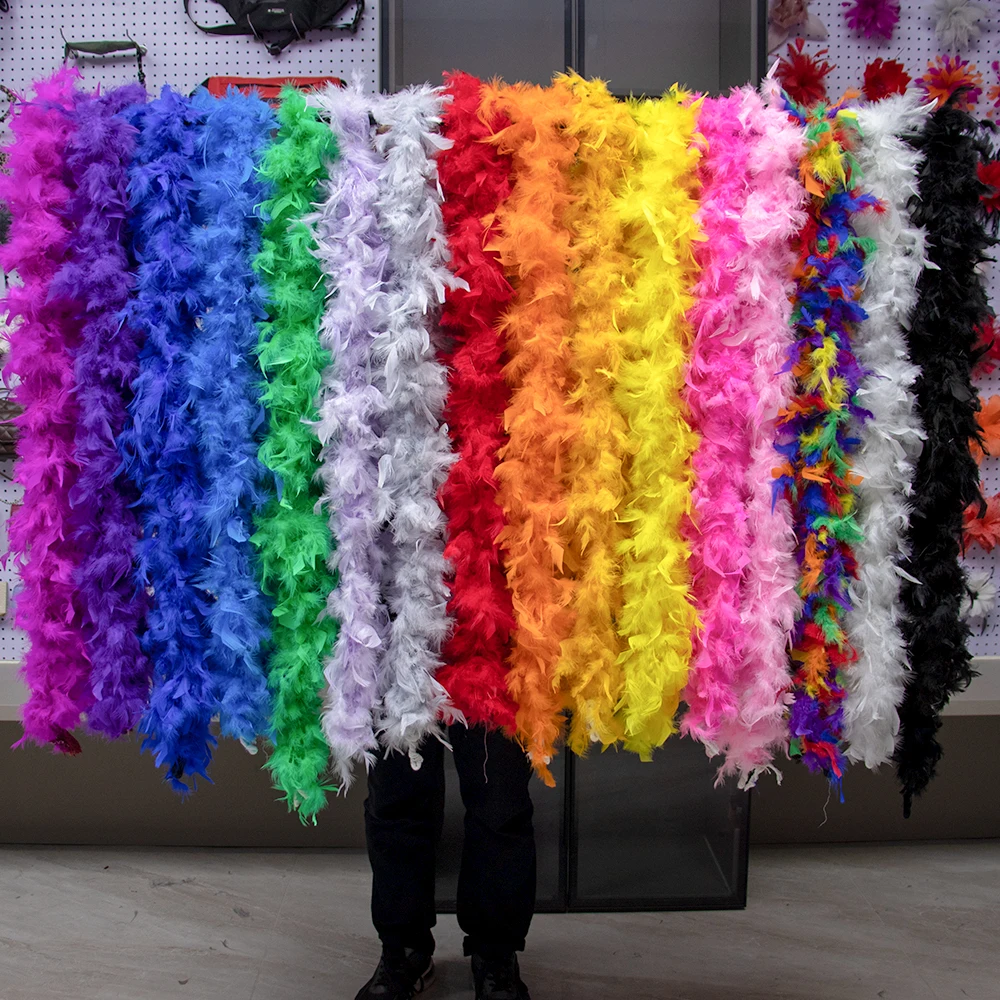 2M 60g Dicke Truthahn-Marabu-Federboa, Flauschiger Gefärbter Federschal für Hochzeit, Braut, Abendkleid, Abschlussball, Party, Kostüm, Näharbeiten