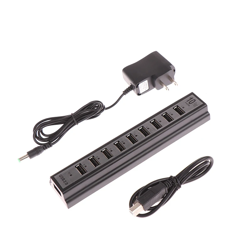 10 Port USB Charger Hub Hi Speed Multi Port Power Adapter for PC Laptop Desktop Devices