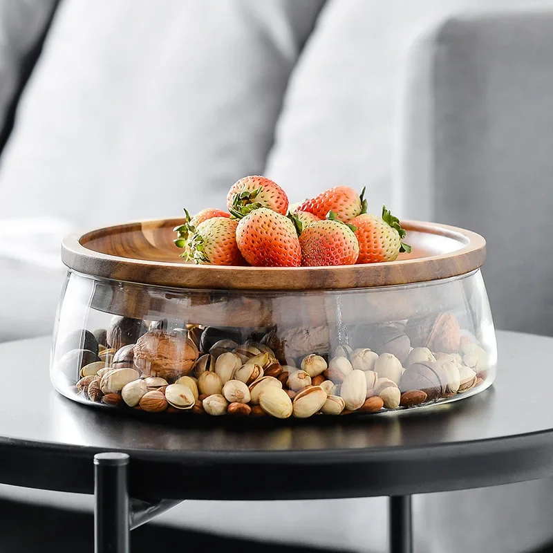 2350ml Japanese-style nut fruit tray Candy bowl Fruit tray Modern living room end table Double glass household storage box