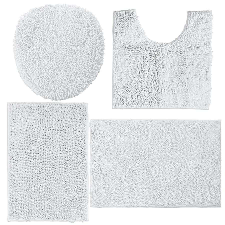 

Набор ковриков для ванной из 4 предметов: нескользящие пушистые коврики из шенилла, включая U-образный контурный коврик для унитаза, накладку на крышку унитаза, а также коврики для ванной 20x30 и 16x24.