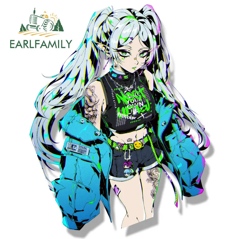 EARLFAMILY Gothic Punk Frieren Fanart Car Sticker Anime Sketch Waifu Big Head Decal JDM Cartoon Peek Girl All Out Attack Sticker