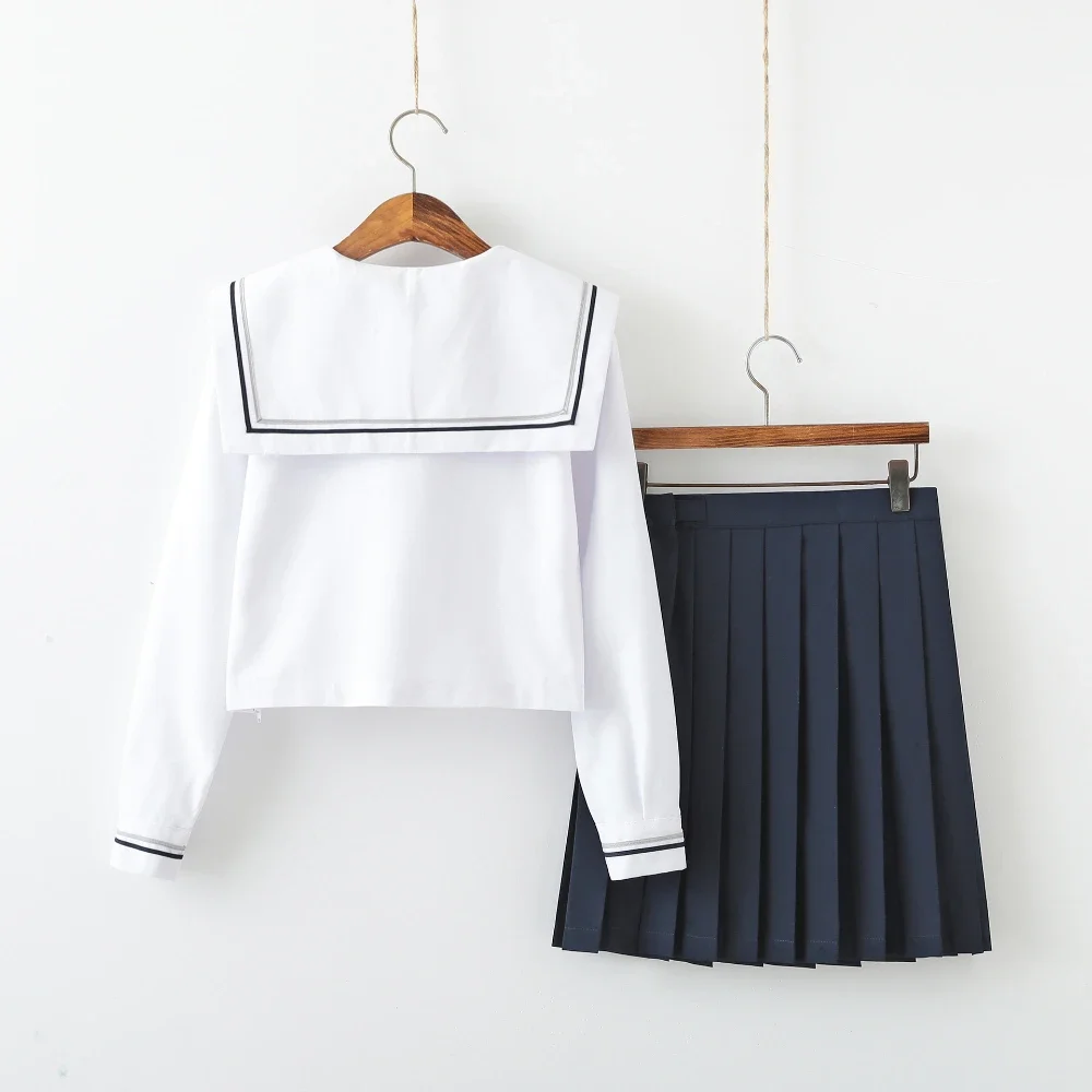 Japanse Schooluniform Meisjes Jk Pak Marineblauwe Stropdas Wit Twee Basic Sailor School Shirt Pak Sex Plooirok Plus Size Vrouwen