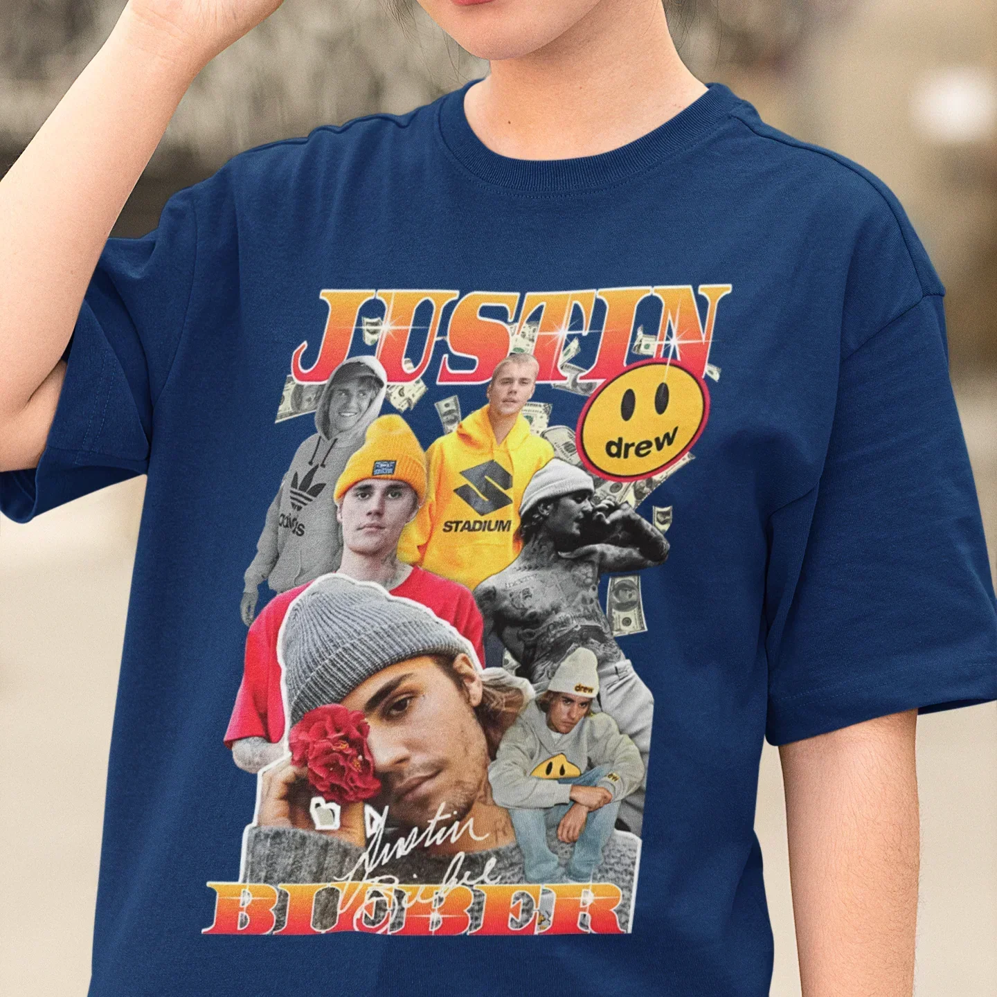 

2025-26 Summer Christmas Justin Bieber Graphic 100%Pure Cotton Printed Rapper Hip-hop Trend T-shirt Unisex Oversized Y2k Casual