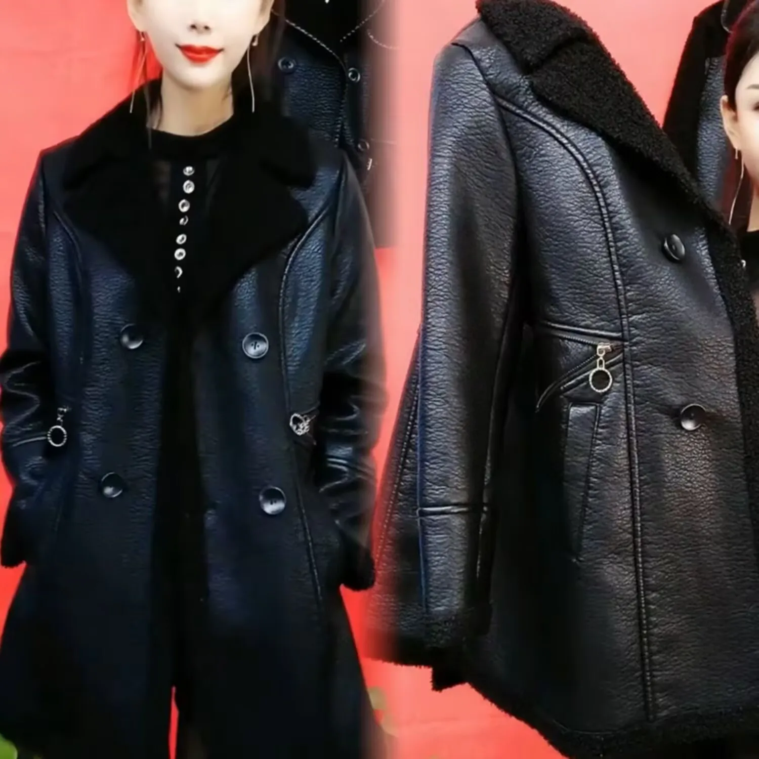 Women's PU Leather Jacket With Thick Velvet Warm Fur Coat 2025 Winter Leather Jackets Lady Warm Slim Fit Fur Integrated Overcoat