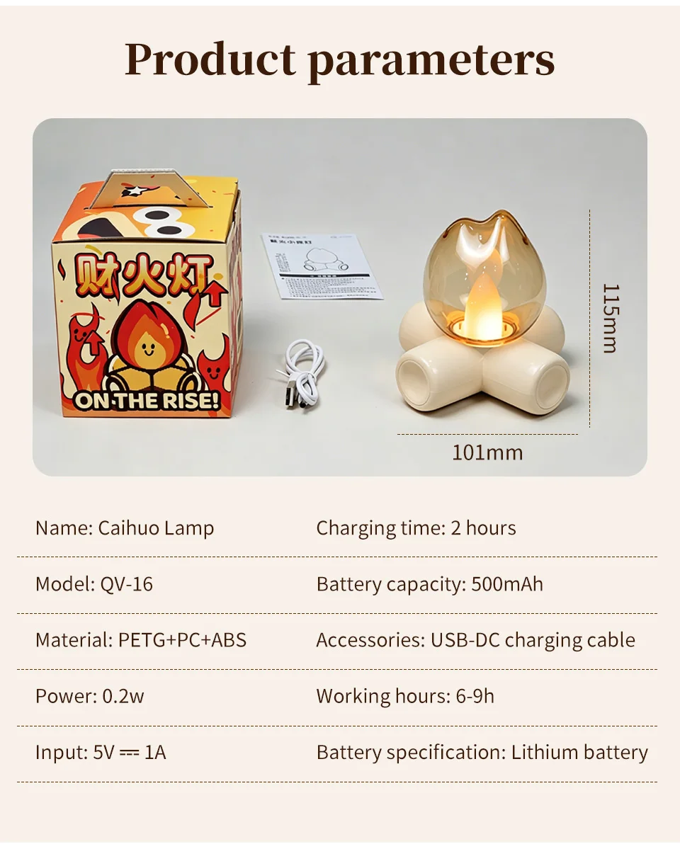 Mini Campfire Simulation Flame Night Light USB Rechargeable Table Lamp LED Candle Lamp Bedroom Decor Atmosphere Lamp Gift