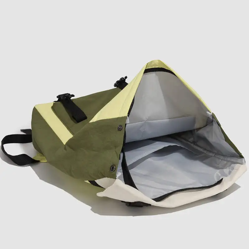 New Color Block Flip Cover Backpack Waterproof Nylon Multiple Pockets Adjustable Straps Durable for Daily Commute Travel Outdoor