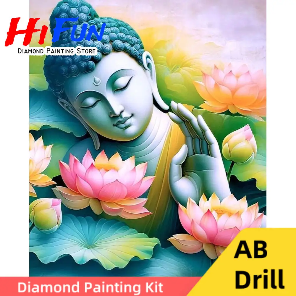 

Calm Buddha Lotus Flowers 5d Full Diamond Painting AB Drills Buddhist Zen Art Cross Stitch Mosaic Meditation Religious Decor