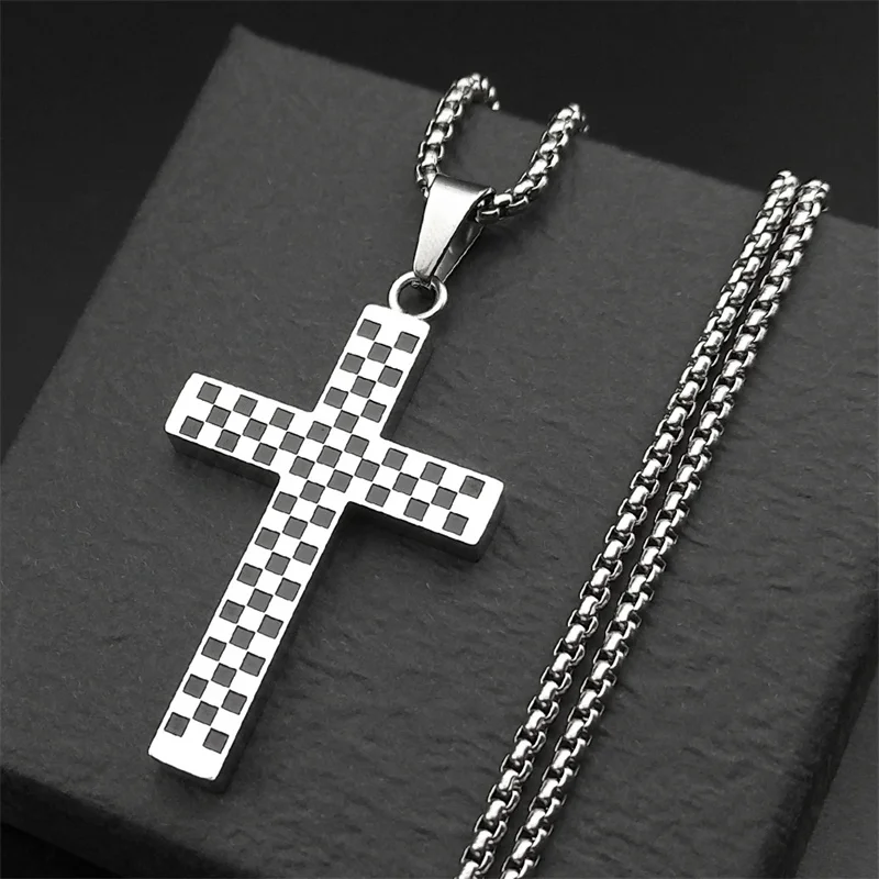 

Hip Hop Cross Pendant Necklace for Women Men Stainless Steel Silver Color Punk Jesus Christ Chain Jewelry collar hombre N7618S02