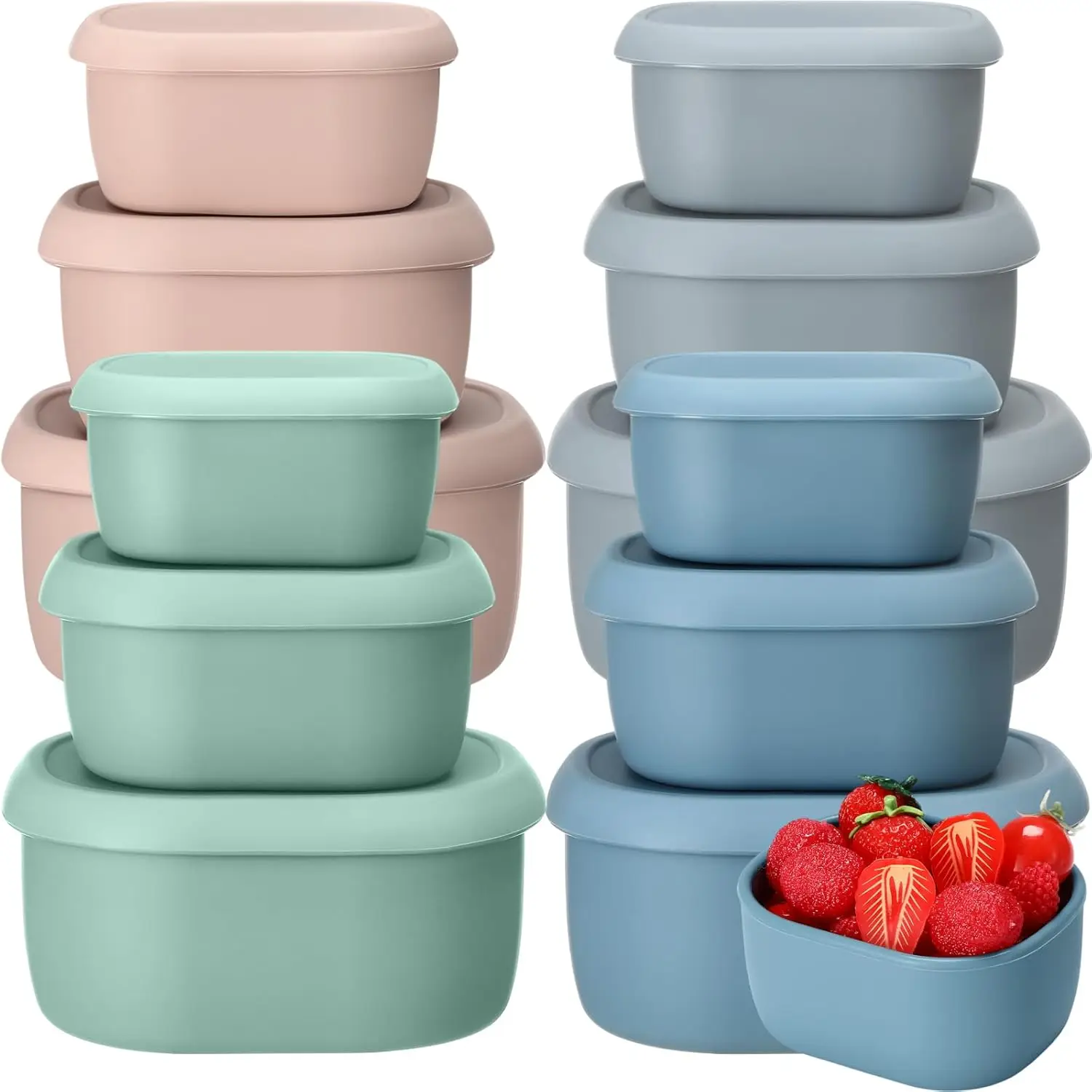 

12 Pcs Silicone Food Storage Containers with Lids Reusable Silicone Snack Container 3 Size Lunch Box Bento with Lids Fr