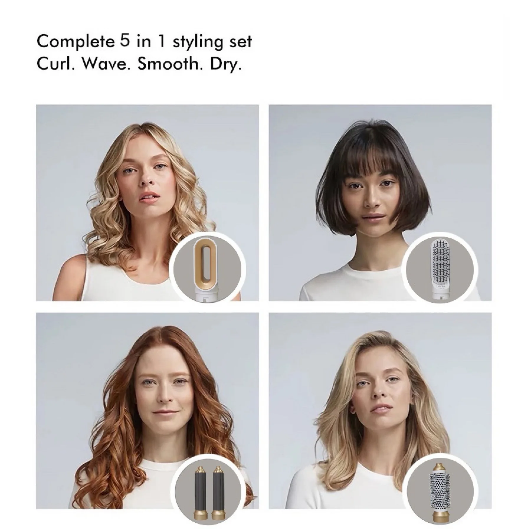 Multifunctional 5-in-1 hot air comb, automatic curling iron, straight hair comb, hair dryer, curling iron.