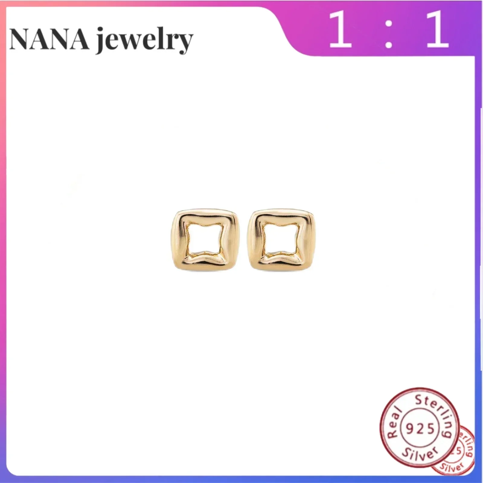 Female 14 Carat Gold Square Earrings, Simple Luxury Jewelry, Romantic Holiday Gift, 2024 New Product